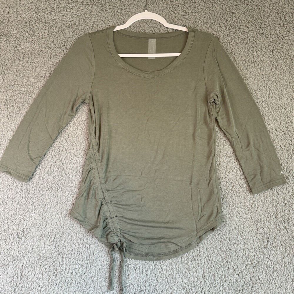 Zuda Women's Olive Green Rushing Detail Modal 3/4 Sleeve Pull Over Top XXS New
